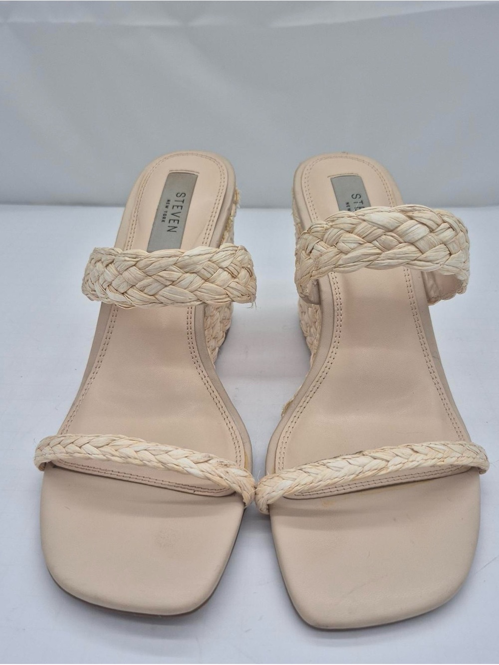 Steven New York Raffia Wedge Sandals Slide Cream Vacation Heels Women’s Size 9